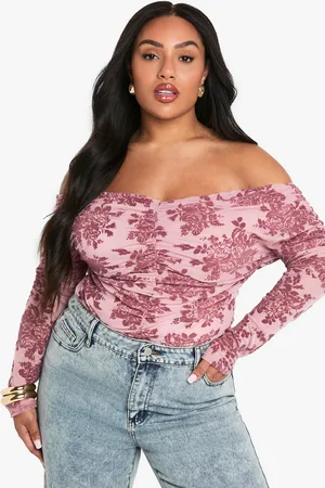 Boohoo Womens Plus Devore Long Sleeve Bardot Top - - 16