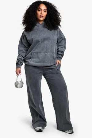 Boohoo Womens Plus Acid Wash Wide Straight Leg Jogger - - 16