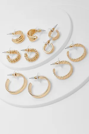 Boohoo Womens Mixed Textured 5 Pack Hoop Earrings Set - One Size
