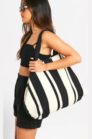 Boohoo Womens Stripe Canvas Beach Tote Bag - - One Size
