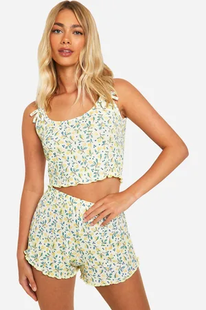 Boohoo Womens Ditsy Lemon Print Vest & Shorts Pyjama Set - - 12