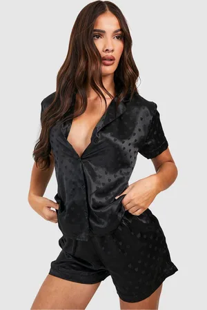 Boohoo Womens Jacquard Heart Print Short Sleeve Shirt & Shorts Pyjama Set - - 8
