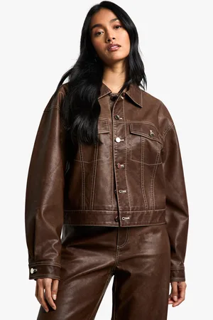 Boohoo Womens Vintage Look Faux Leather Jacket - - 8