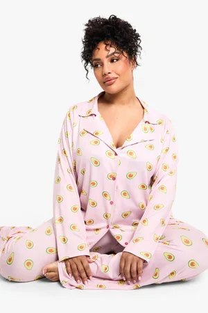 Boohoo Womens Plus Avocado Print Long Sleeve & Trouser Pj Set - - 16