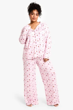 Boohoo Womens Plus Cherry Print Long Sleeve & Trouser Pj Set - - 16