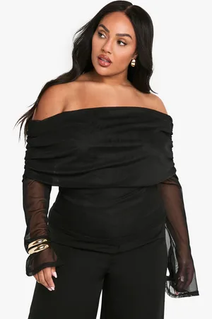 Boohoo Womens Plus Mesh Bardot Long Sleeve Top - - 28