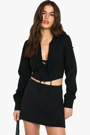 Boohoo Womens Bengaline Long Sleeve Plunge Front Top - - 6