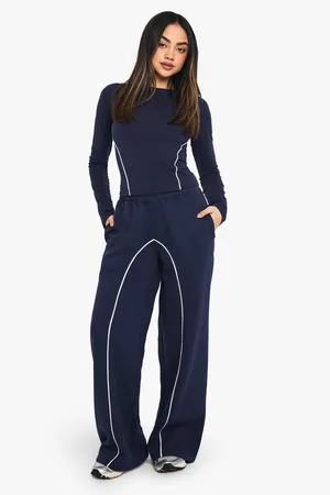 Boohoo Womens Contrast Piping Detail Wide Leg Jogger - - S