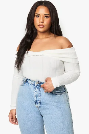 Boohoo Womens Plus Bardot Twist Knot Detail Bodysuit - - 16