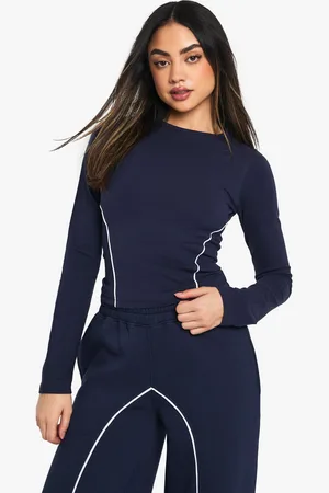 Boohoo Womens Contrast Piping Detail Long Sleeve Top - - S
