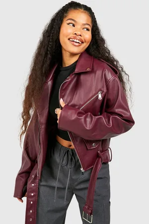 Boohoo Womens Petite Faux Leather Oversized Biker Jacket - - 8