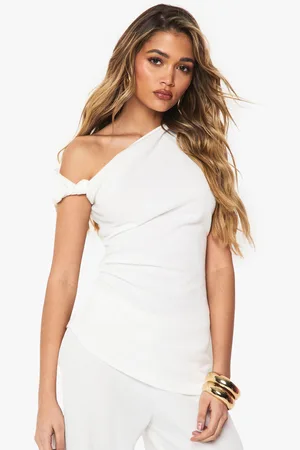 Boohoo Womens Textured Off Shoulder Ruched Top - - 8