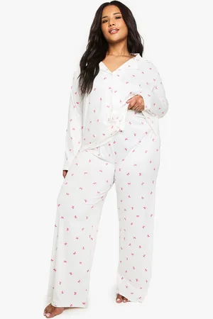 Boohoo Womens Plus Bow Print Trouser Pj Set - - 16