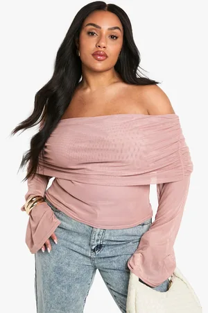 Boohoo Womens Plus Mesh Bardot Long Sleeve Top - - 28