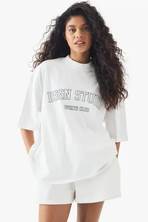 Boohoo Womens Dsgn Studio Sports Club Heavyweight Oversized T-Shirt - - S