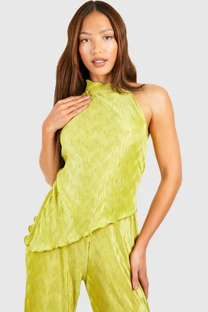 Boohoo Womens Tall Plisse Halterneck Asymmetric Top - - 10