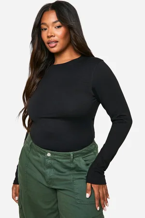 Boohoo Womens Plus Cotton Long Sleeve Crew Neck Bodysuit - - 16