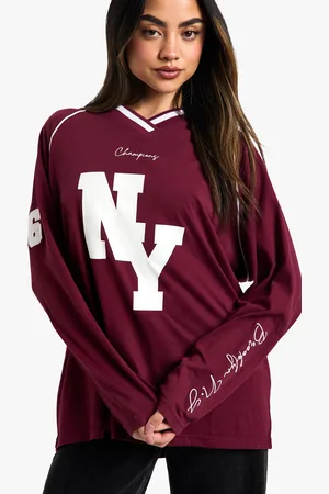 Boohoo Womens Ny Slogan Long Sleeve V Neck Football Top - - 10