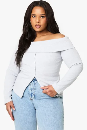 Boohoo Womens Plus Button Down Bardot Rib Top - - 16