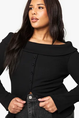 Boohoo Womens Plus Button Down Bardot Rib Top - - 16