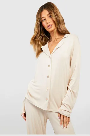 Boohoo Womens Jersey Long Sleeve Button Up Pyjama Shirt - - 12