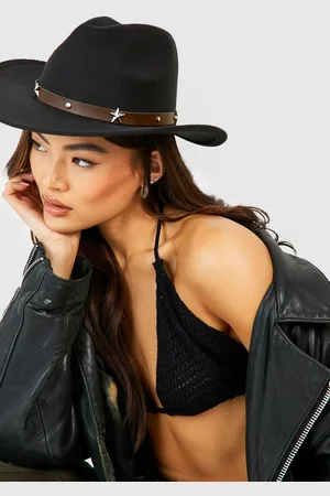 Boohoo Womens Star Studded Trim Western Cowboy Hat - One Size
