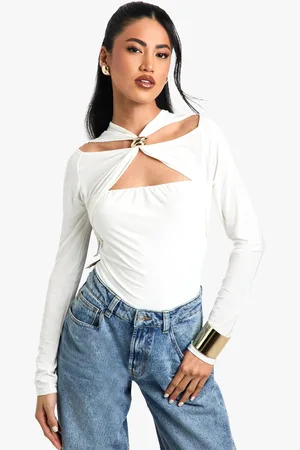 Boohoo Womens Double Layer Slinky Trim Detail Cut Out Bodysuit - - 6