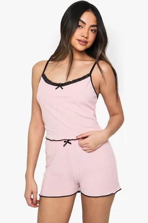 Boohoo Womens Lace Trim Bow Detail Cami & Shorts Pyjama Set - - 6