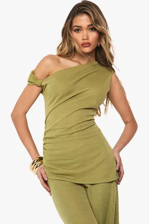 Boohoo Womens Textured Off Shoulder Ruched Top - - 6