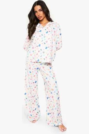 Boohoo Womens Petite Heart Print Long Sleeve Shirt & Trousers Pyjama Set - - 6