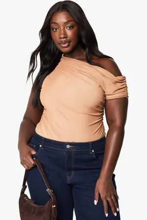 Boohoo Womens Plus Mesh Overlay Ruched Bodysuit - - 16
