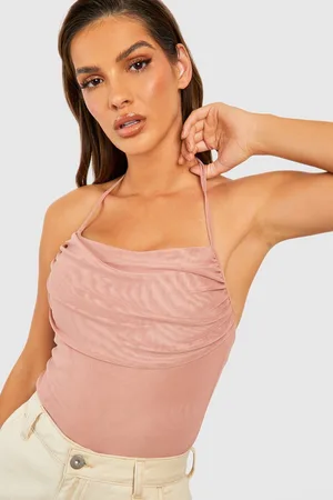 Boohoo Womens Strappy Halter Neck Mesh Drape Longline Top - - 16