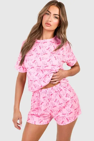 Boohoo Womens Bow Print Short Sleeve T-Shirt & Shorts Pyjama Set - - 6