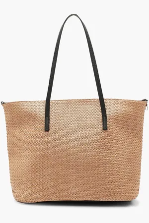 Boohoo Womens Straw Pu Handle Beach Bag - - One Size