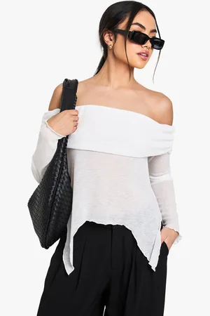 Boohoo Womens Sheer Mesh Bardot Top With Drape Detail - - 6