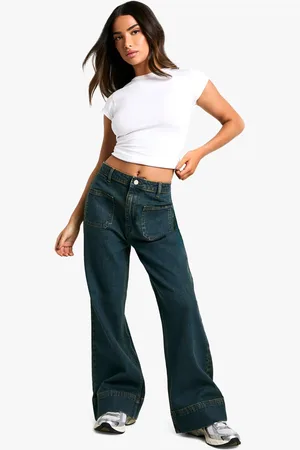 Boohoo Womens Petite Pocket Detail Flare Leg Jean, - - 6/26L