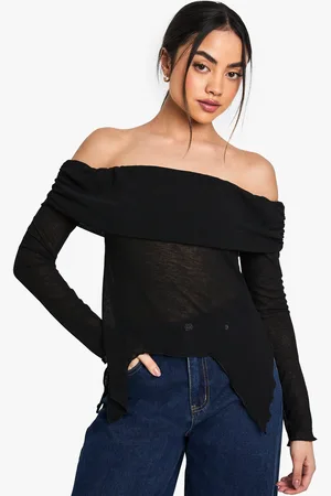 Boohoo Womens Sheer Mesh Bardot Top With Drape Detail - - 6