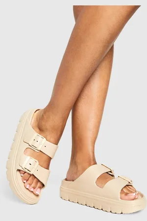 Boohoo Womens Wide Fit Double Strap Buckle Sliders - - 3
