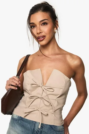 Boohoo Womens Marl Bengaline Tie Front Detail Bandeau Top - - 8