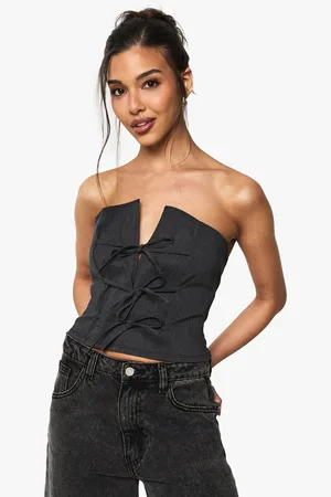 Boohoo Womens Marl Bengaline Tie Front Detail Bandeau Top - - 6