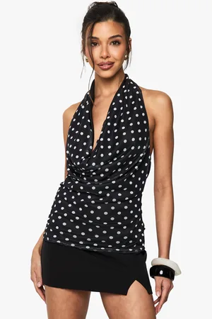 Boohoo Womens Polka Dot Mesh Halter Neck Cowl Top - - 6