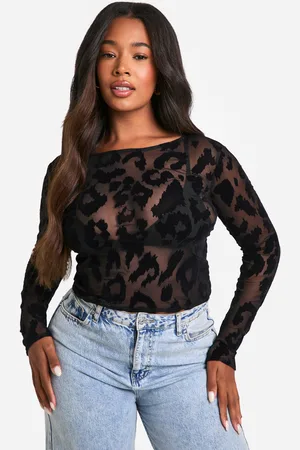 Boohoo Womens Plus Flocked Leopard Jean Grazer Top - - 16