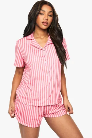 Boohoo Womens Stripe Print Short Sleeve Shirt & Shorts Pyjama Set - - 6