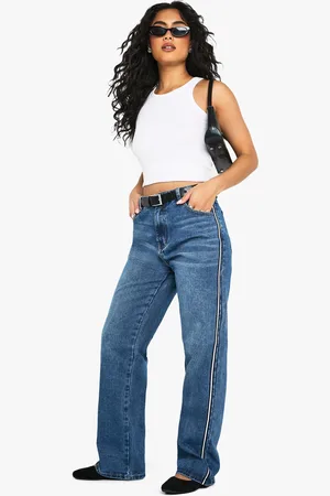 Boohoo Womens Side Stripe Detail Straight Leg Denim Jeans - - 6