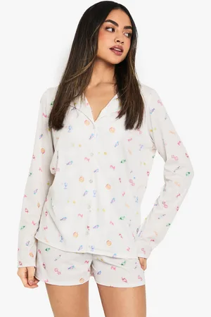 Boohoo Womens Sweets Print Long Sleeve Shirt & Shorts Pyjama Set - - 10