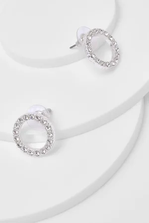 Boohoo Womens Silver Circle Diamante Studs - - One Size