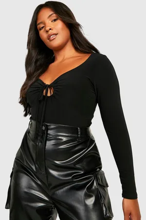 Boohoo Womens Plus Acetate Slinky Tie Front Bodysuit - - 28