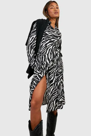 Boohoo Womens Zebra Printed Midi Wrap Shirt Dress - - 8