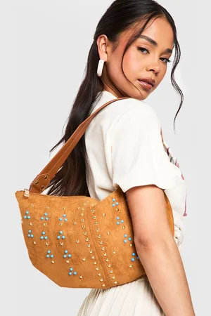 Boohoo Womens Studded Faux Suede Shoulder Bag - - One Size