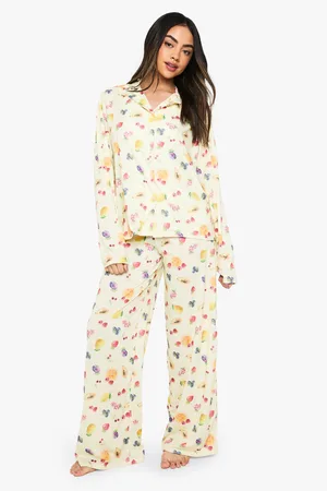 Boohoo Womens Mixed Fruit Print Long Sleeve Shirt & Trousers Pyjama Set - - 10